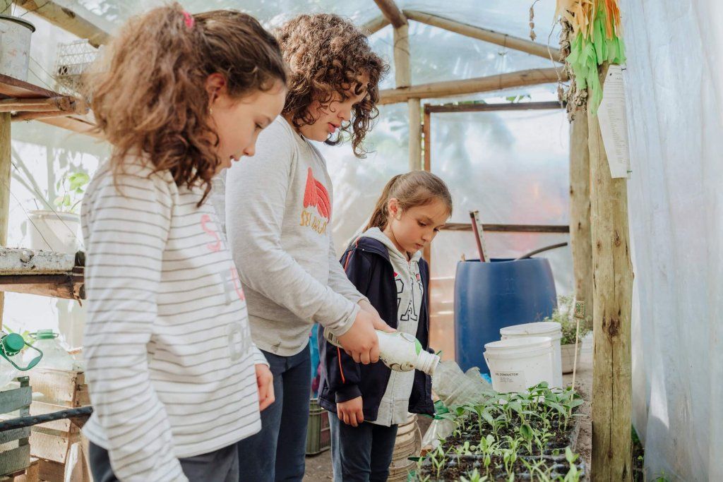 Niños trabajando en la huerta