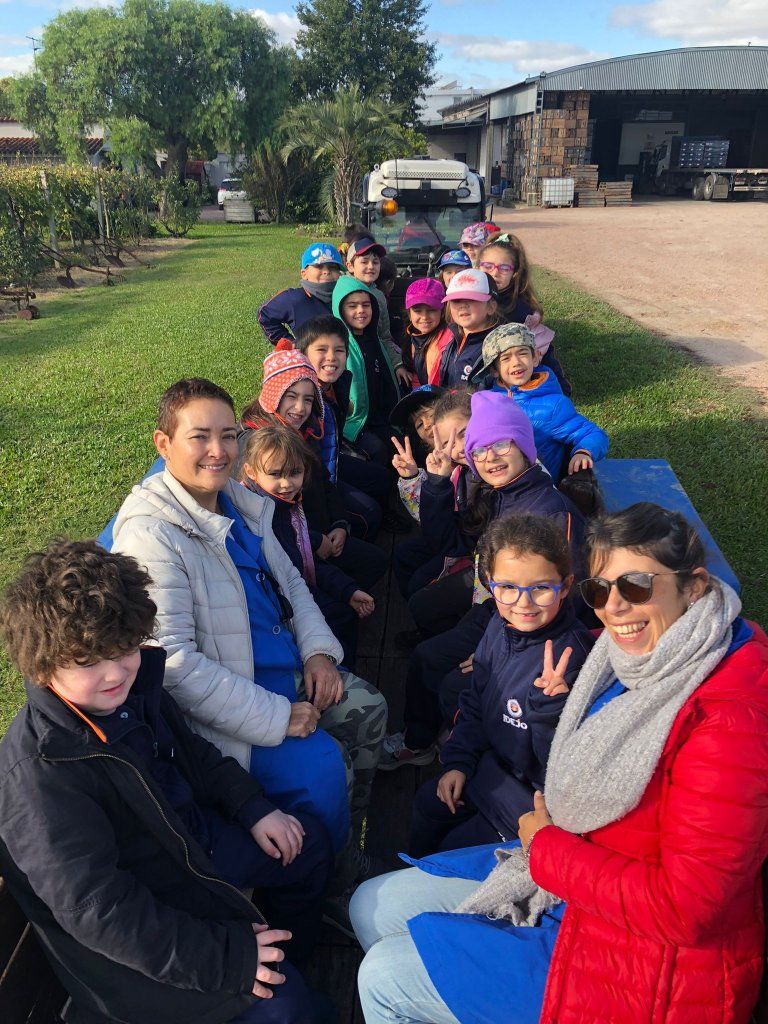 Niños y niñas junto a sus maestras en un paseo escolar